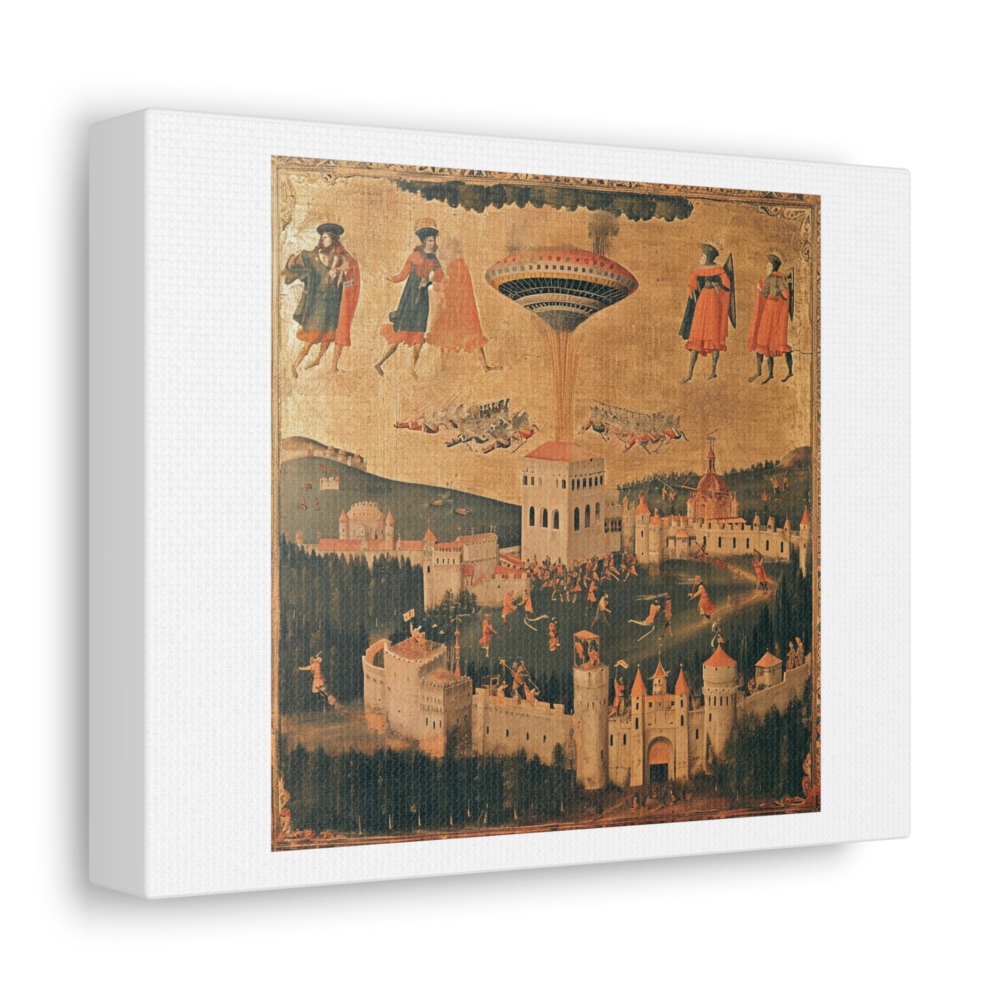 UFO Abductions in Medieval Art II 'Designed by AI' Print on Canvas