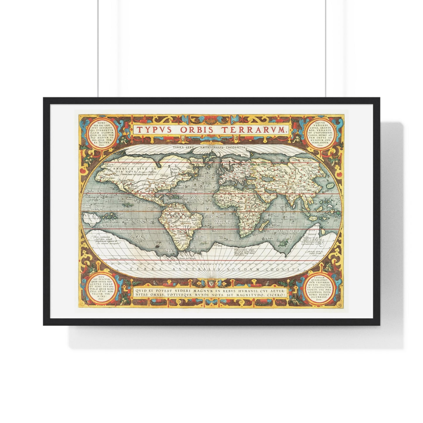 Map of the World 'Typus Orbis Terrarum' (1570-1595) by Abraham Ortelius, from the Original, Framed Art Print