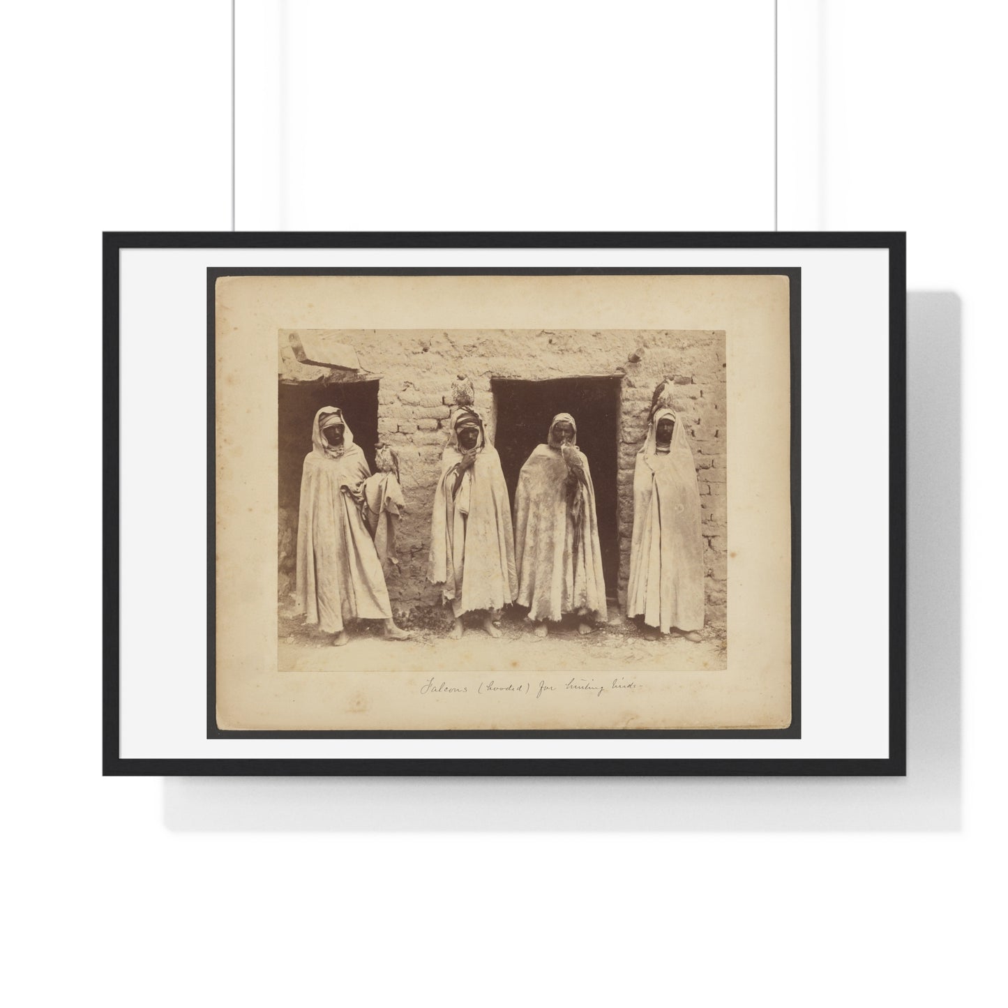 Vintage Photography, Arab Scene with Hooded Falcons (1890–1900) by Étienne Neurdein, from the Original, Framed Print