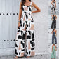 Vireous Fashion Print Women's Overalls Square-Neck Jumpsuit with Pockets