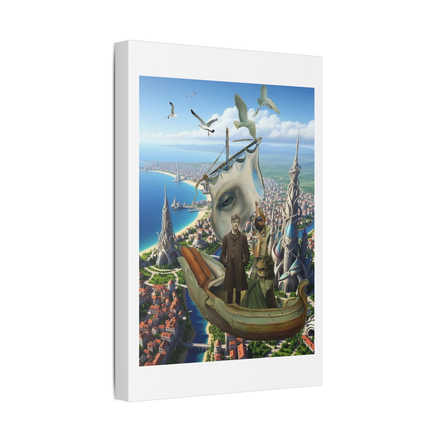 Tales of a Drunken Ship, Surrealist Art, Acrylic and Ink on Cardstock 'Designed by AI' Canvas Print