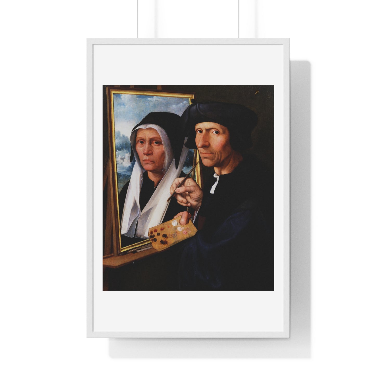 Jacob Cornelisz van Oostsanen Painting a Portrait of His Wife (circa 1550) by Dirck Jacobsz, from the Original, Framed Print