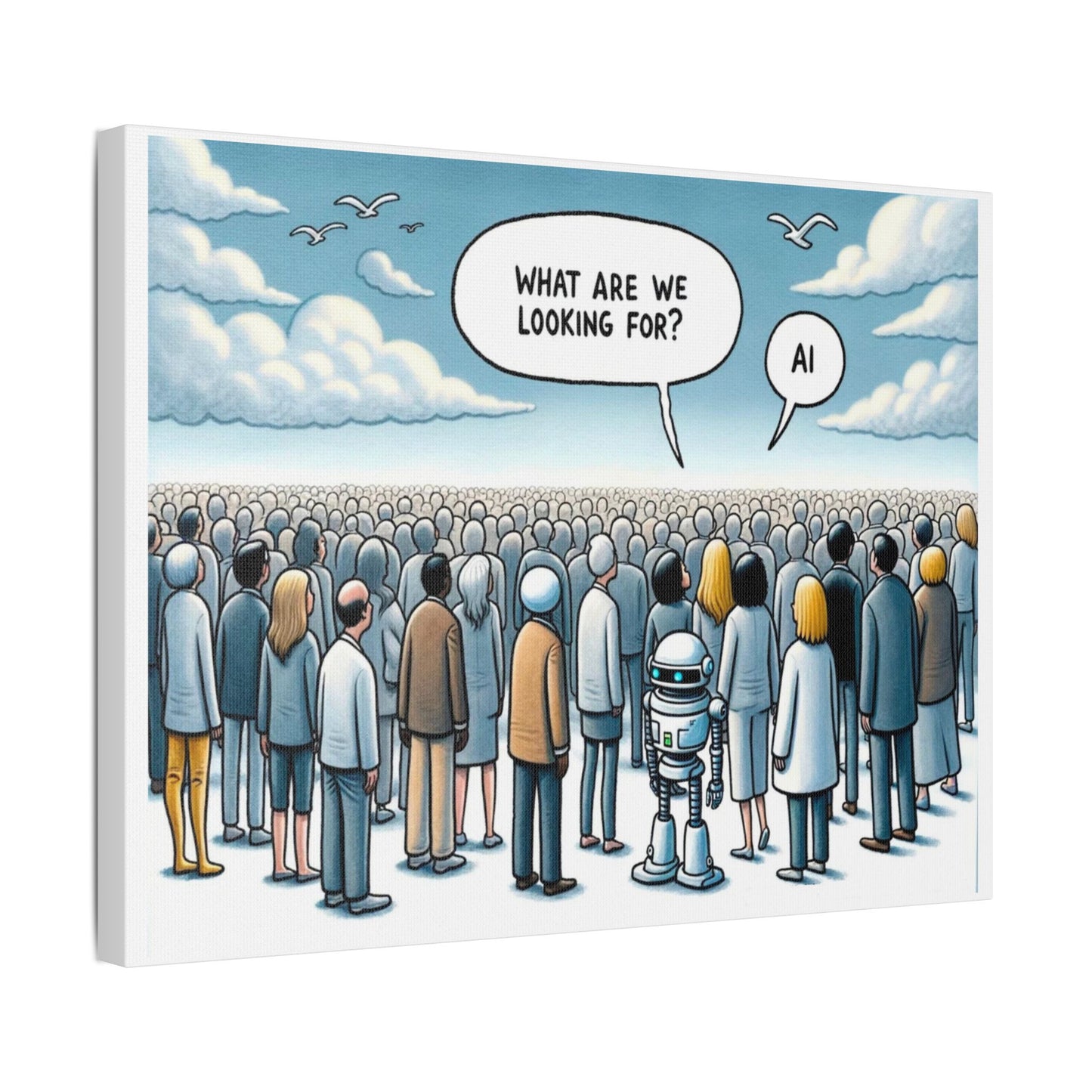 Looking for the Benefits of AI, Cartoon Art 'Designed by AI' Print on Canvas