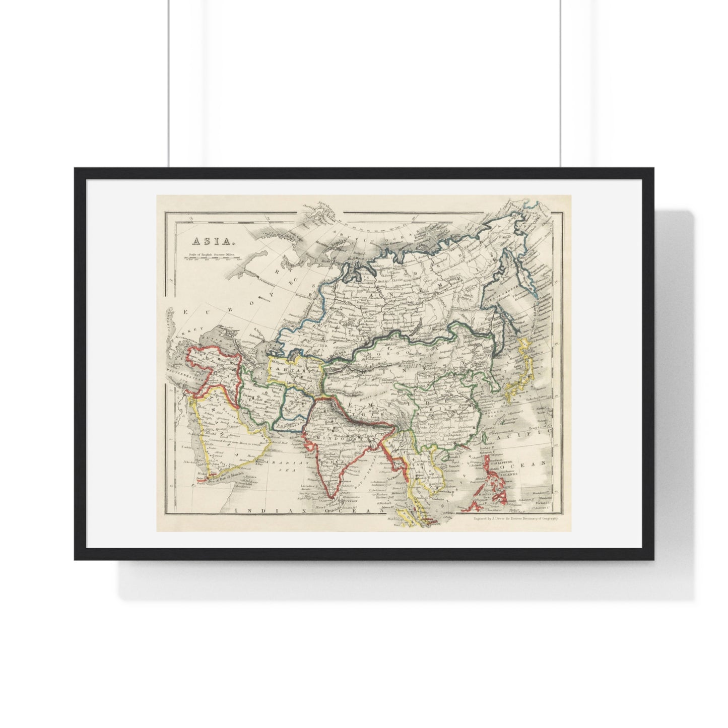 Antique Map of Asia from 'Beeton's Dictionary of Geography' (1868) by Samuel Orchart Beeton, from the Original, Framed Print