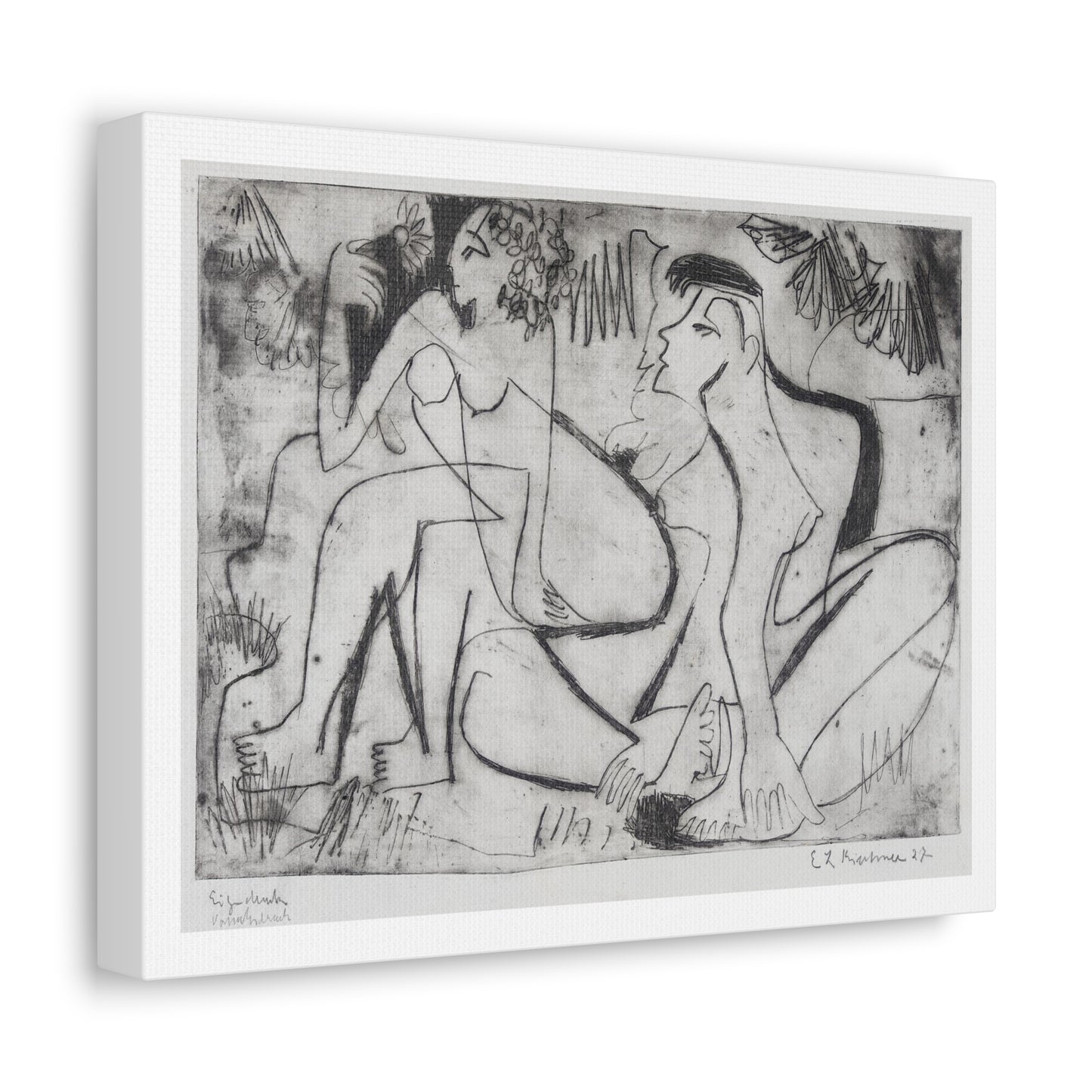 Zwei Nackte Mädchen in Freien 'Two Naked Girls Outdoors' by Ernst Ludwig Kirchner, Art Print from the Original on Canvas