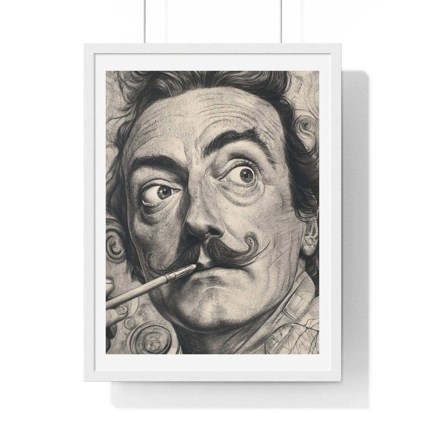 Salvador Dali Portrait, Pencil Sketch 'Designed by AI' Framed Art Print