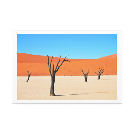 Dead Tree on Desert Illustration, Art Print on Satin Canvas