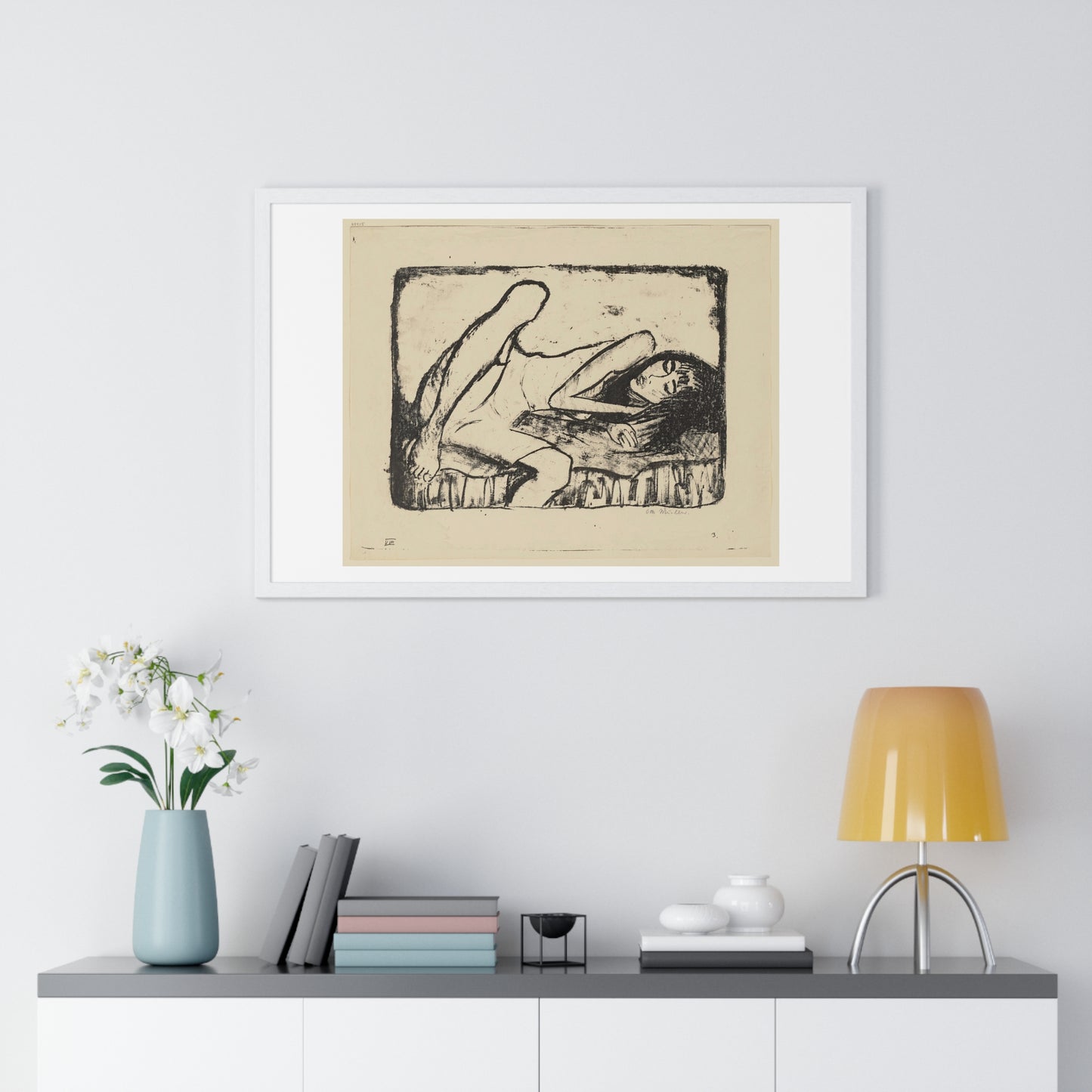 Mädchen auf der Liege II (1919) by Otto Mueller, from the Original, Framed Print