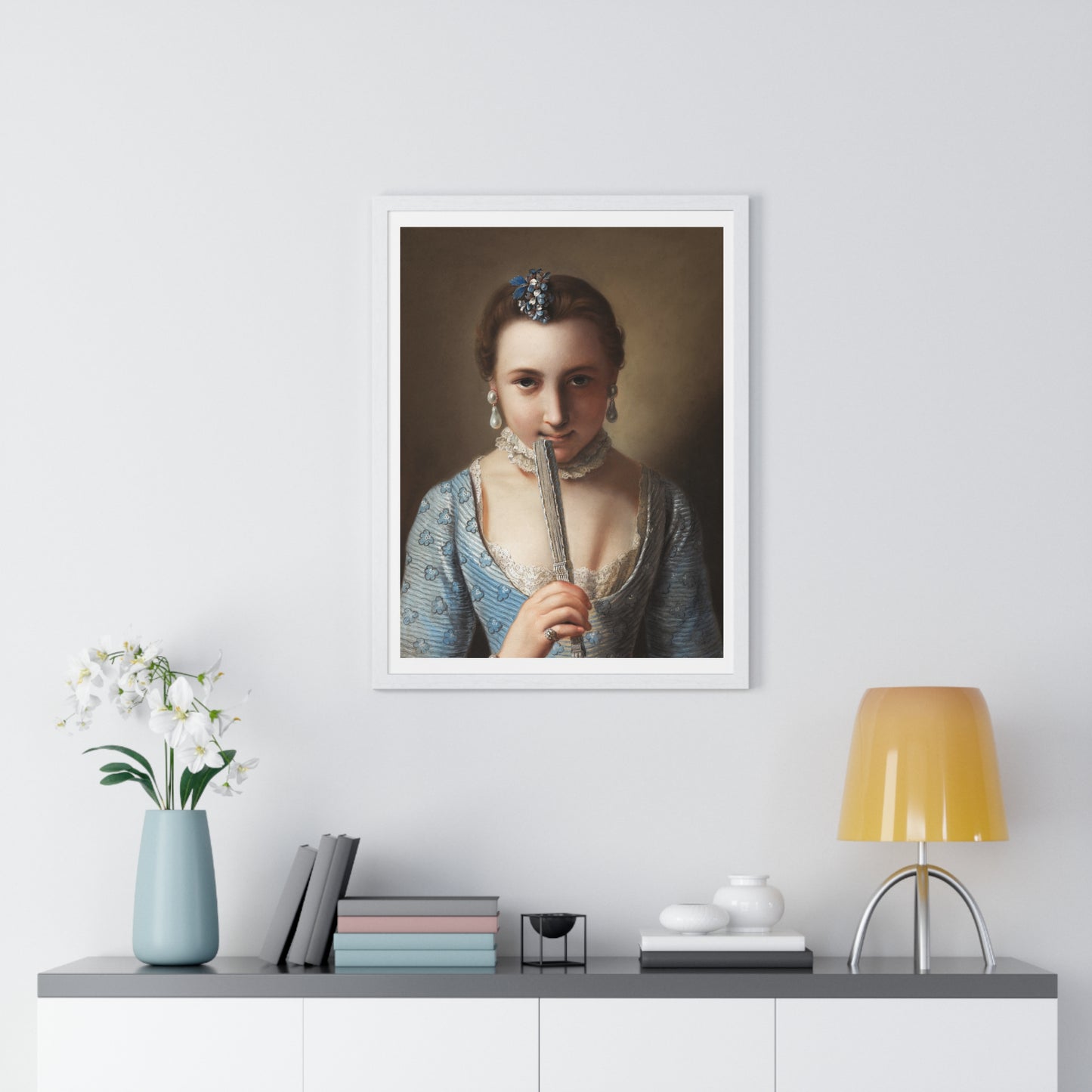 Young Woman with a Fan (1751-1756) by Pietro Antonio Rotari, from the Original, Framed Art Print
