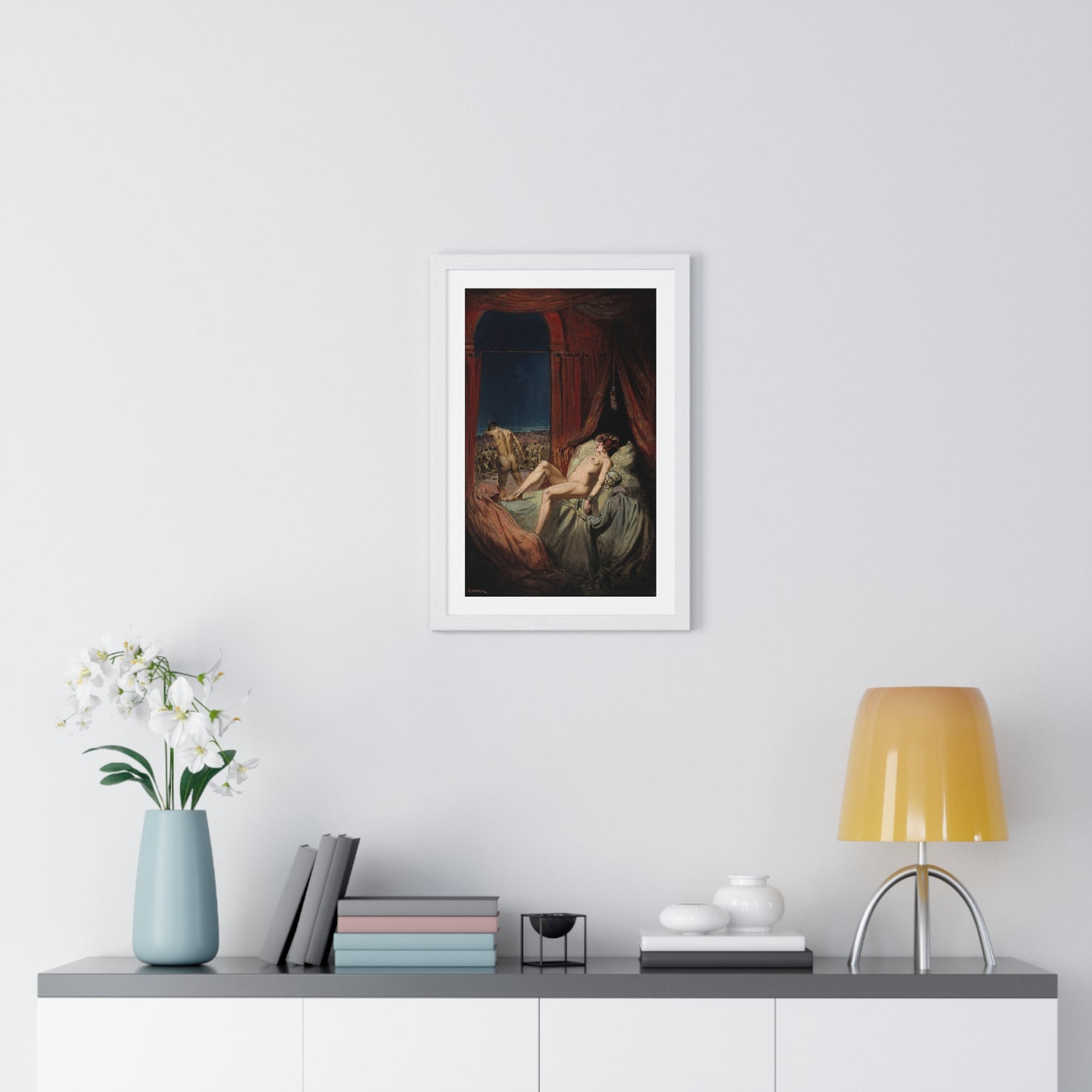 A Provocative Naked Young Woman Lying on a Bed, Death Sits at Her Side Representing Syphilis (1912) Framed Art Print