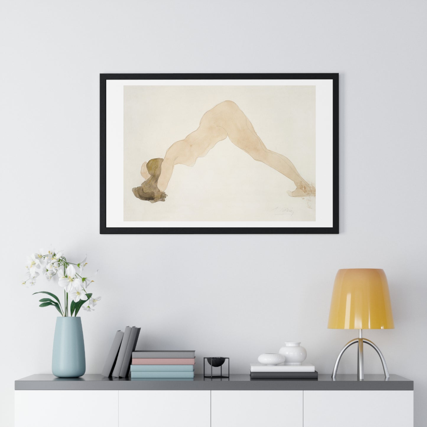 Vintage Erotic Art, Nude Standing with Head on Ground (1917) by Auguste Rodin, from the Original, Framed Art Print