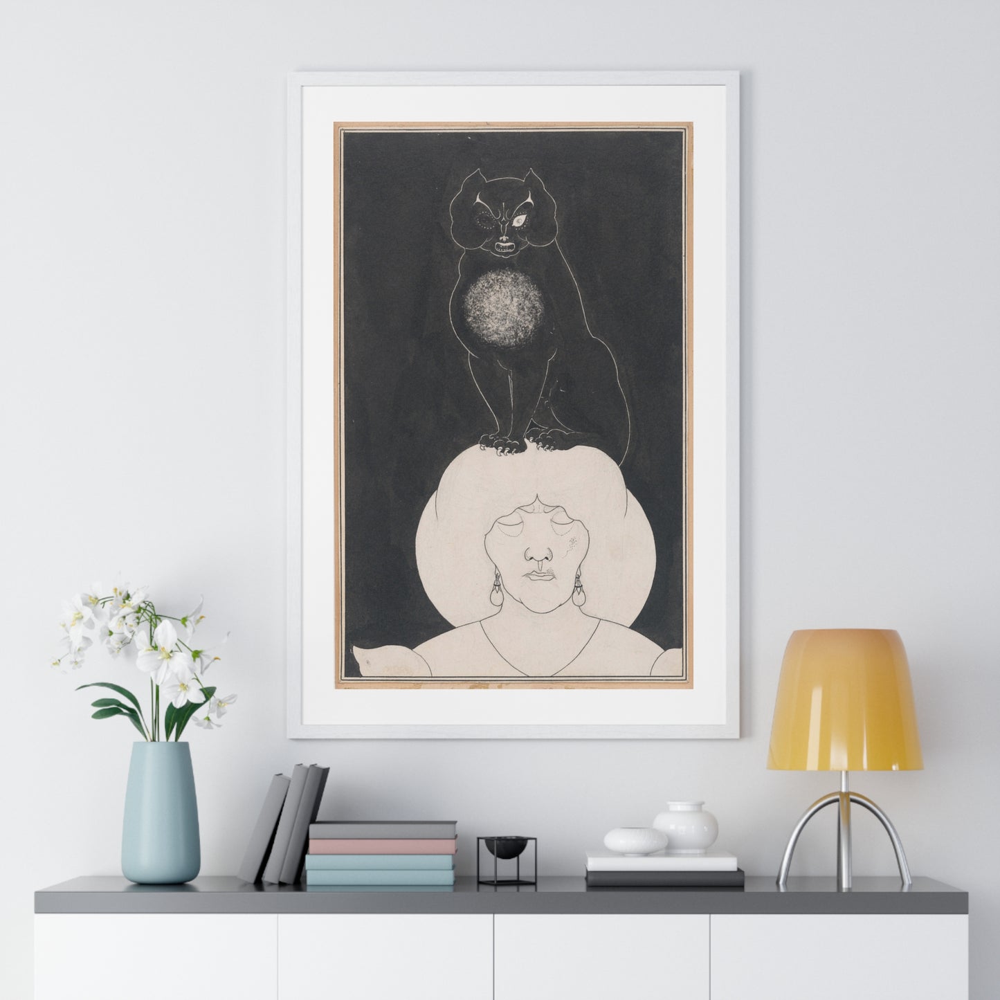 The Black Cat, for Edgar Allan Poe's 'Tales of Mystery and the Imagination' by Aubrey Vincent Beardsley, from the Original, Framed Print