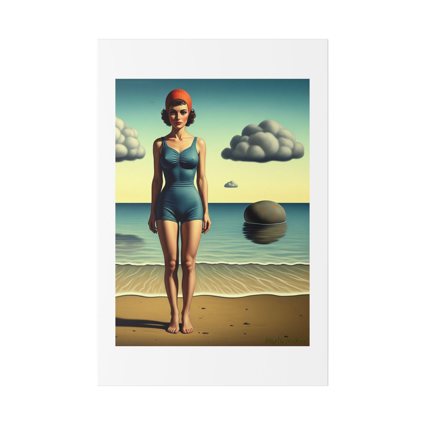 Woman at the Beach, Rene Magritte Art Style 'Designed by AI' Canvas Art Print