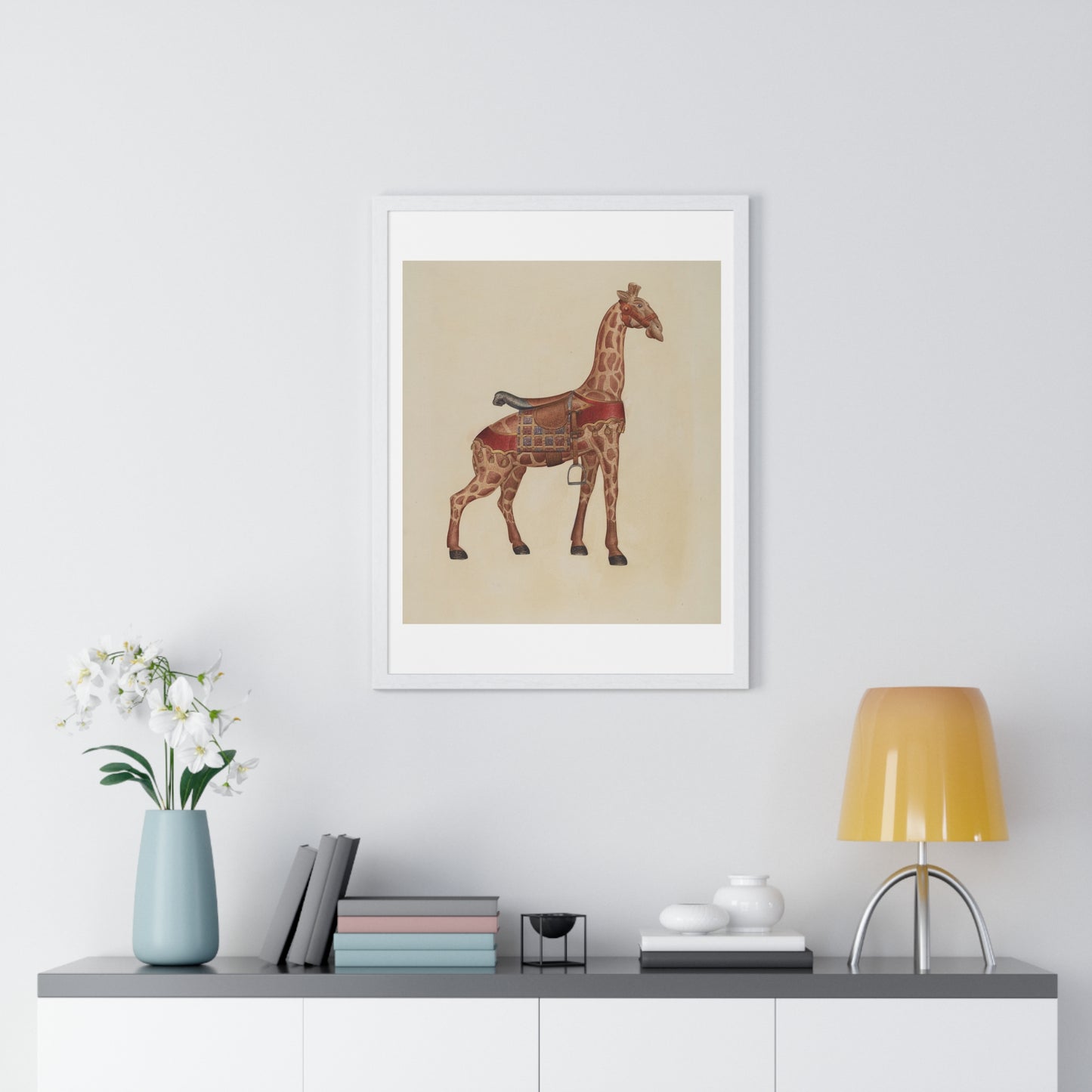 Carousel Giraffe (circa 1939) Illustration by Henry Tomaszewski, from the Original, Framed Print