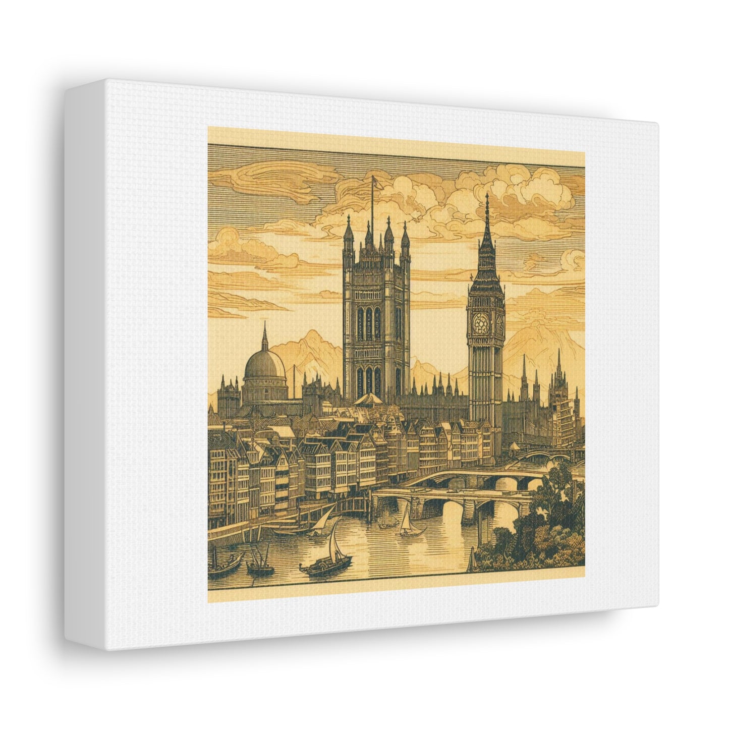 Woodblock Print of London in the Style of Hokusai 'Designed by AI' Art Print on Canvas