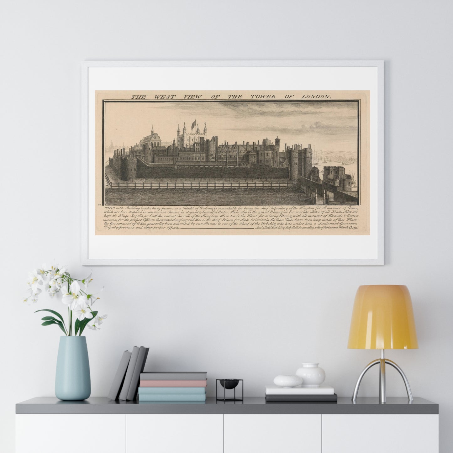 The West View of the Tower of London (1737) by Samuel and Nathaniel Buck, from the Original, Framed Art Print