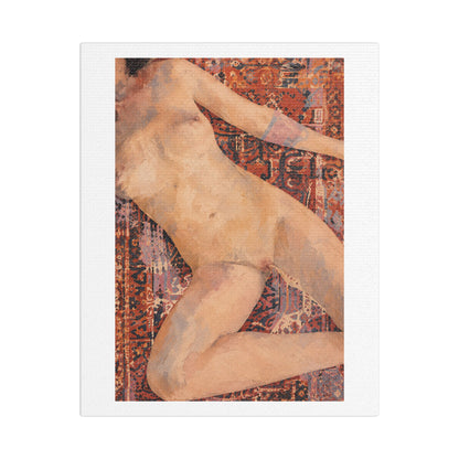Textured Reclining Figure on Persian Rug, Art Print on Satin Canvas, Stretched