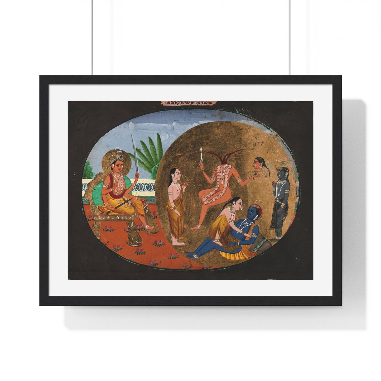 Hindu Deities Shiva, Chhinnamasta, Kamadeva and Rati, 19th Century Gouache Painting by an Indian Artist, Framed Print