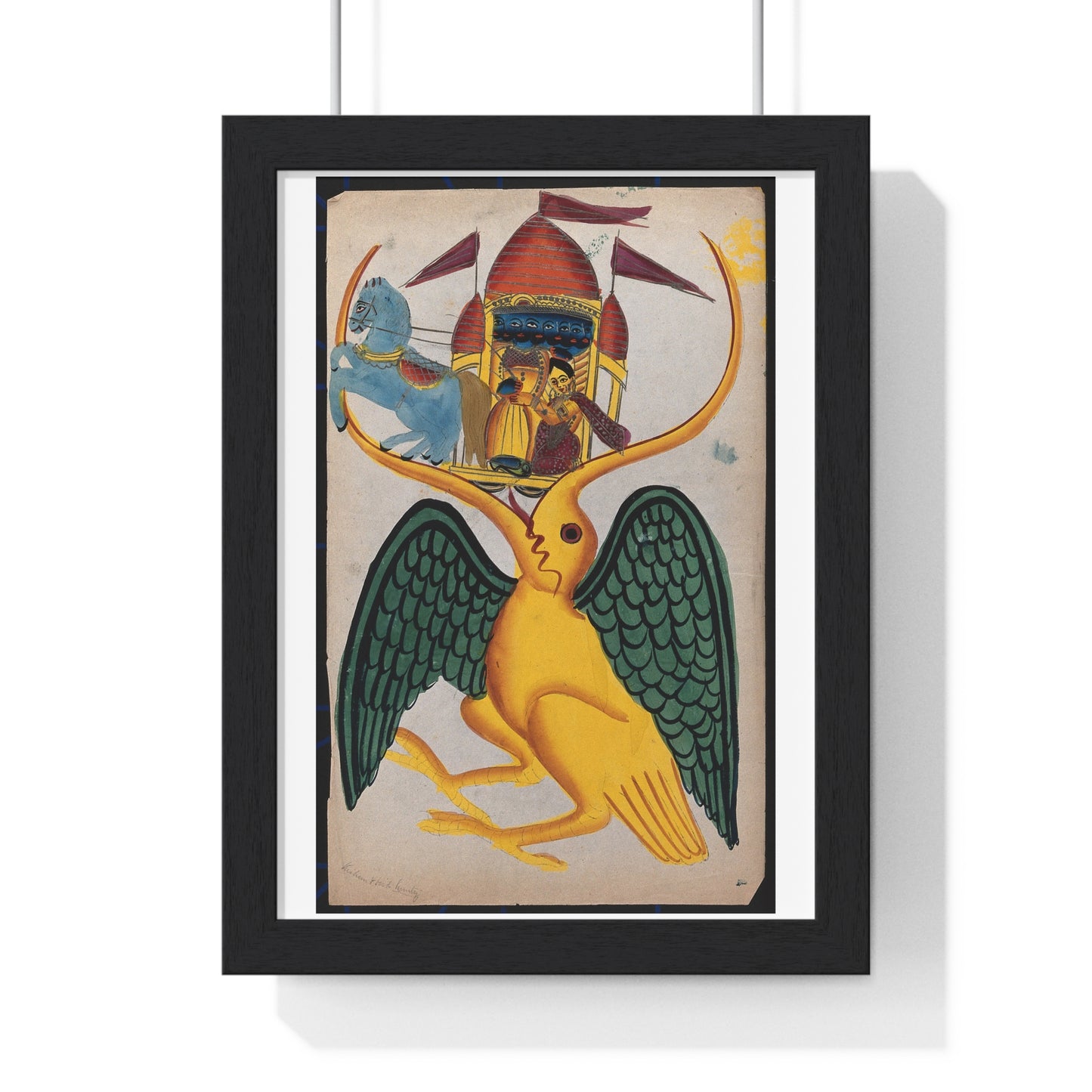 Rāma and Sītā Being Carried in the Beak of Jatayu (circa1880) Indian Watercolour, from the Original, Framed Art Print