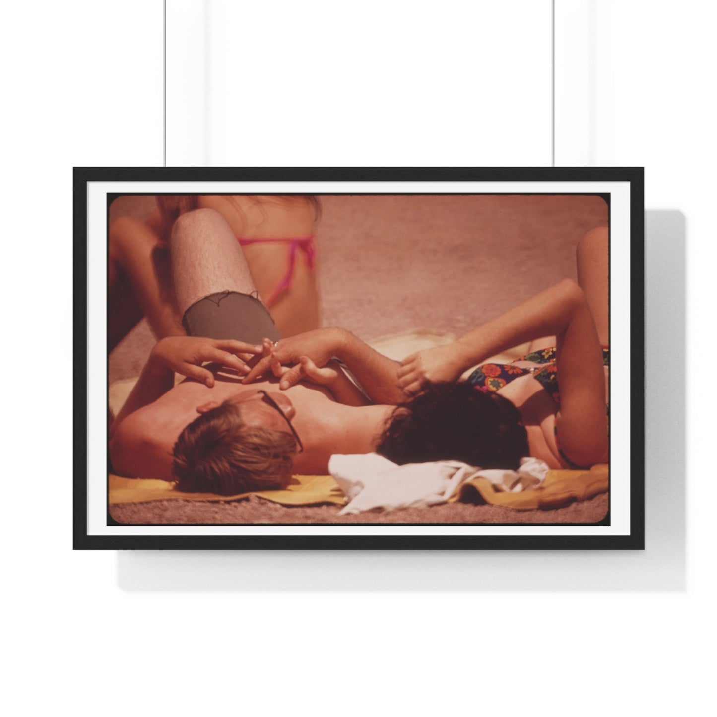 Sunning on the Lake Shore ( 1972) Vintage Photography by Charles O'Rear, Framed Print