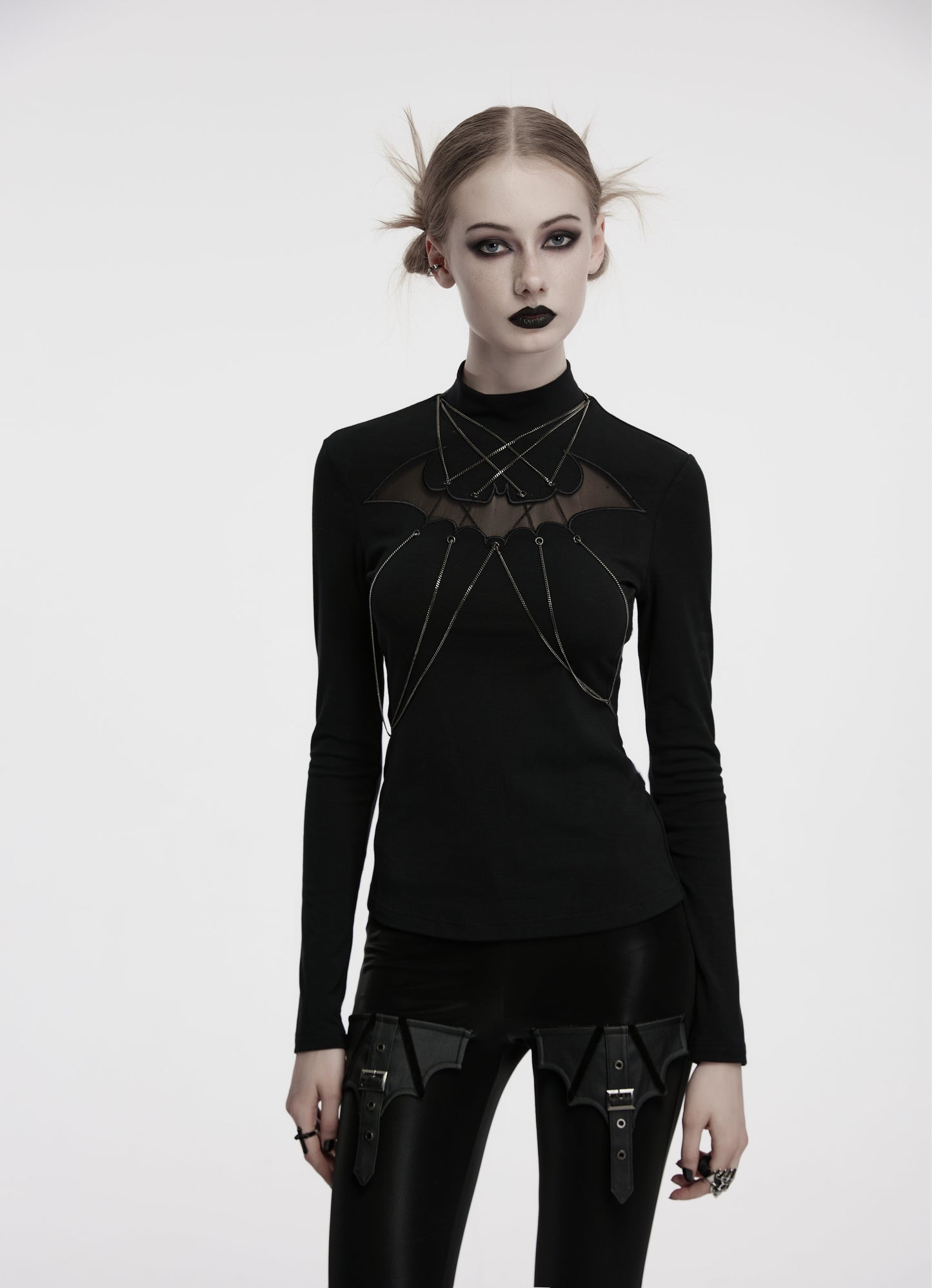 Punk Rave Morrigan Bat Chain Goth Top In Black
