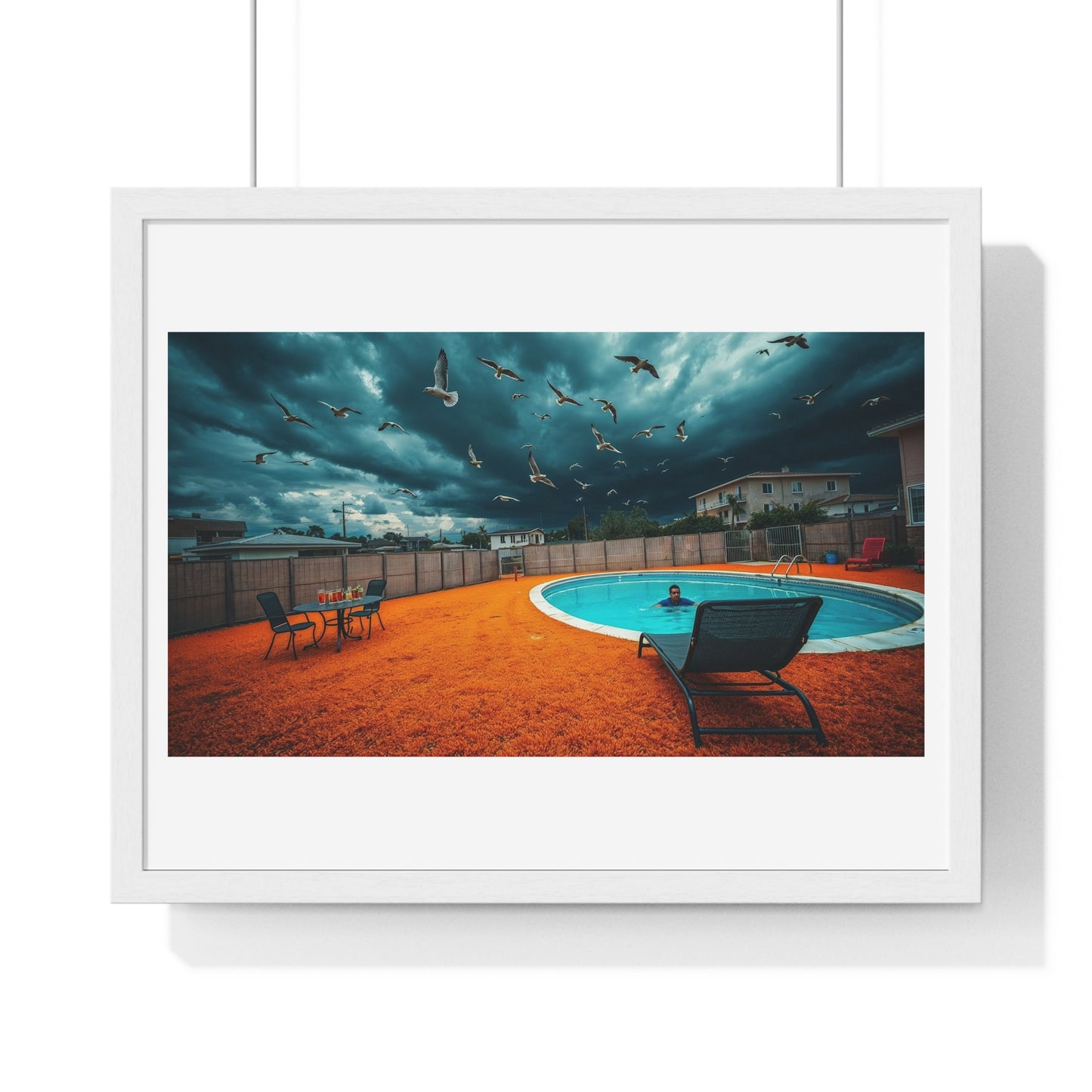 Dystopian Pool Scene Photorealistic Art Style 'Designed by AI' Framed Print