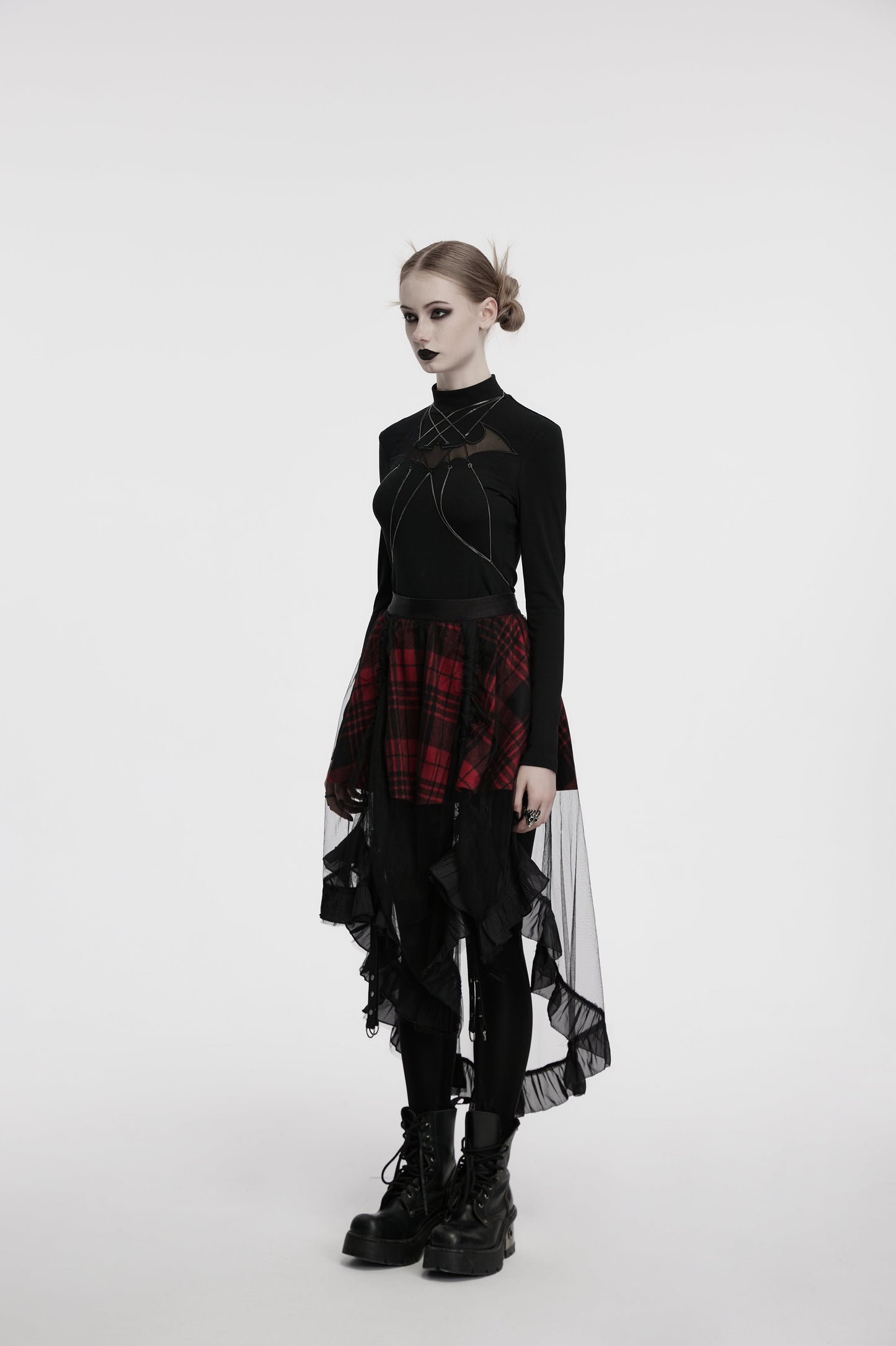 Punk Rave Morrigan Mesh Plaid High-Low Skirt