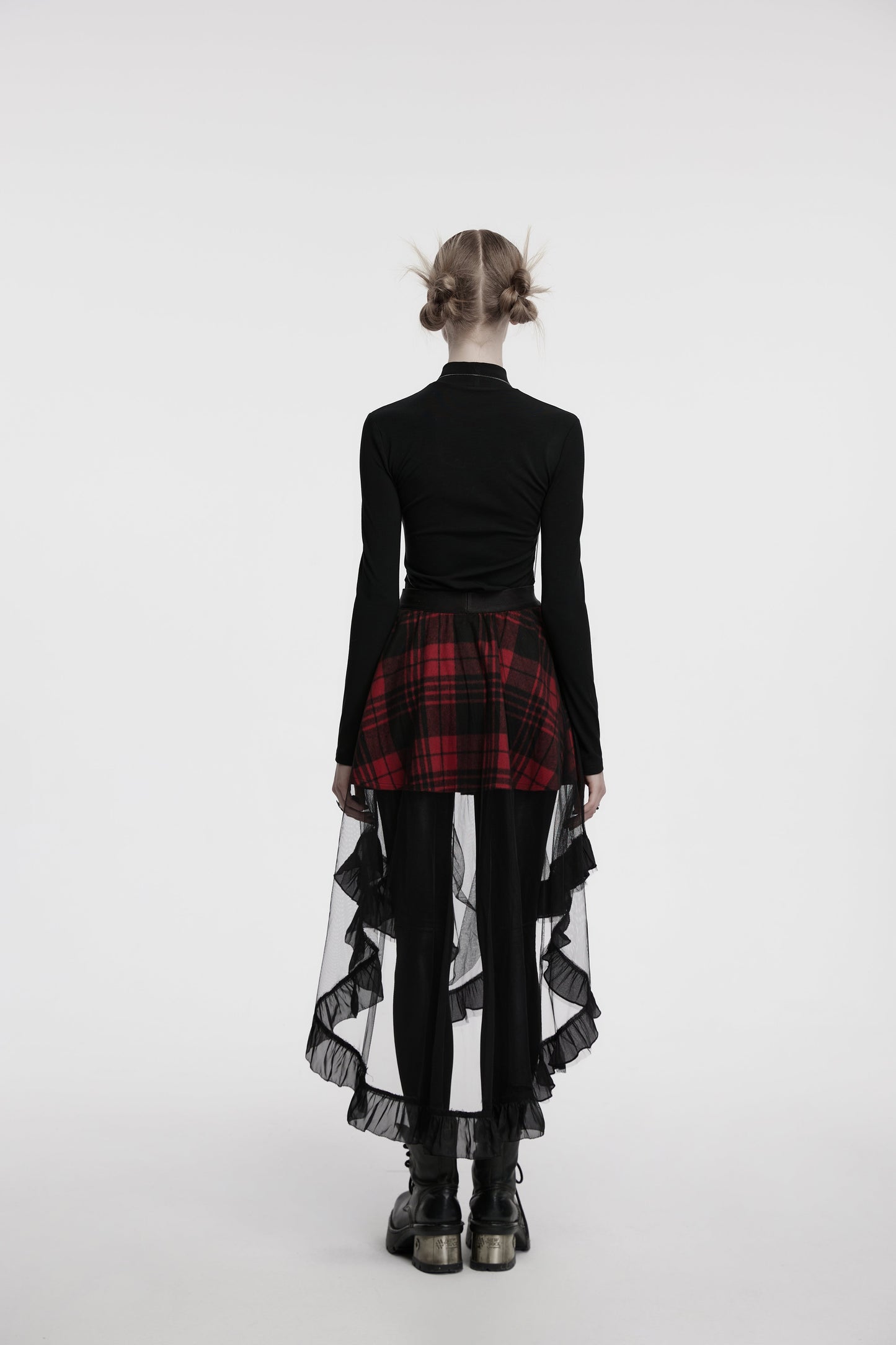Punk Rave Morrigan Mesh Plaid High-Low Skirt