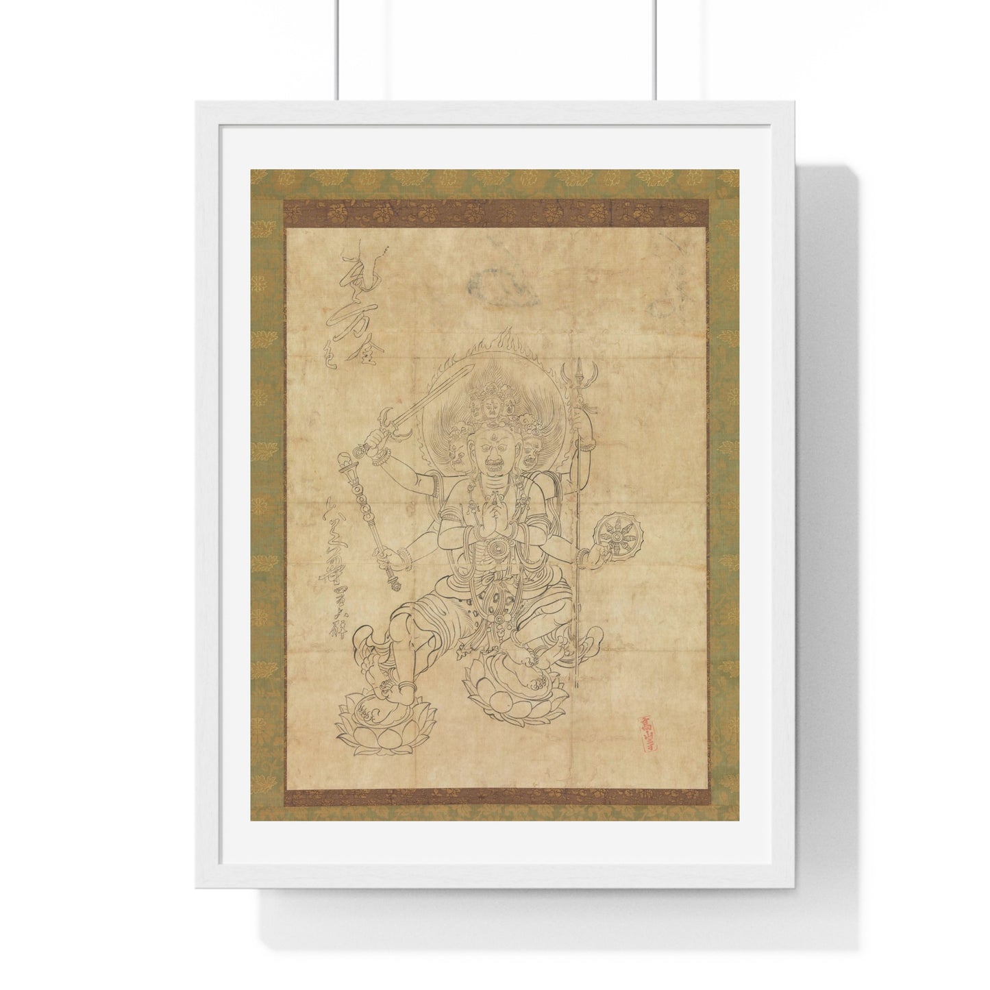 Antique Japanese Drawing of the Wisdom King Daiitoku (Daiitoku Myōō) from the Original, Framed Art Print