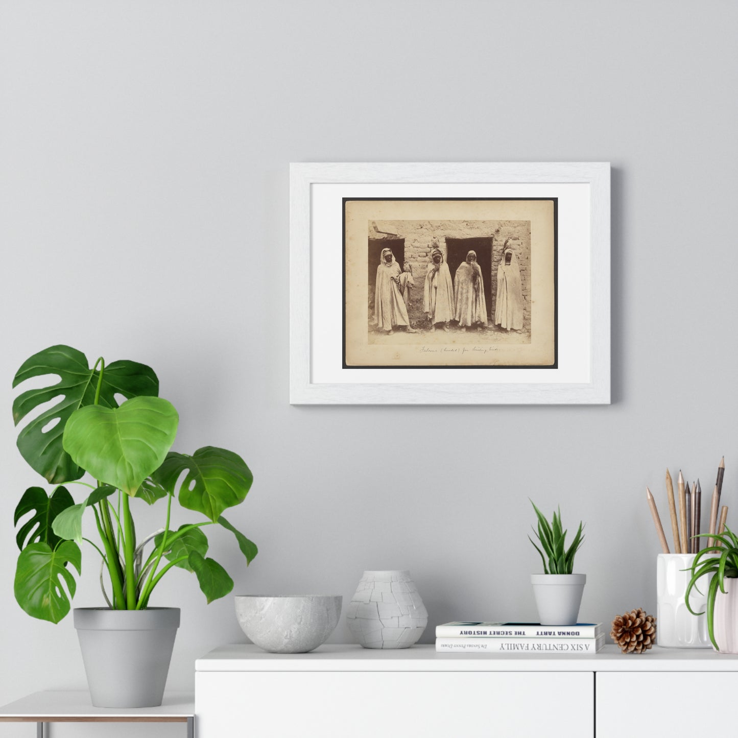 Vintage Photography, Arab Scene with Hooded Falcons (1890–1900) by Étienne Neurdein, from the Original, Framed Print