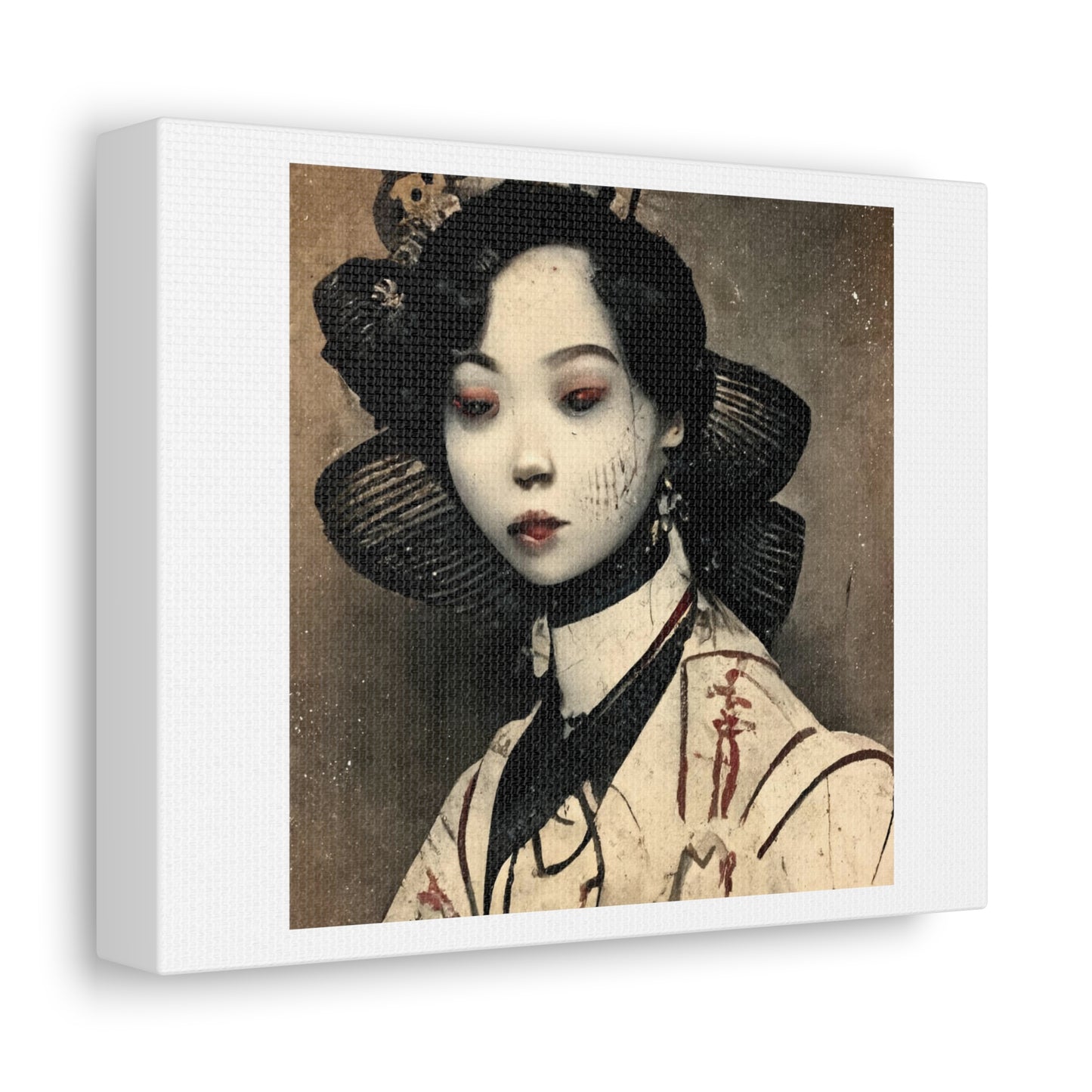 Twisted Vintage Japanese Portrait Photorealism, Art Print 'Designed by AI' on Canvas