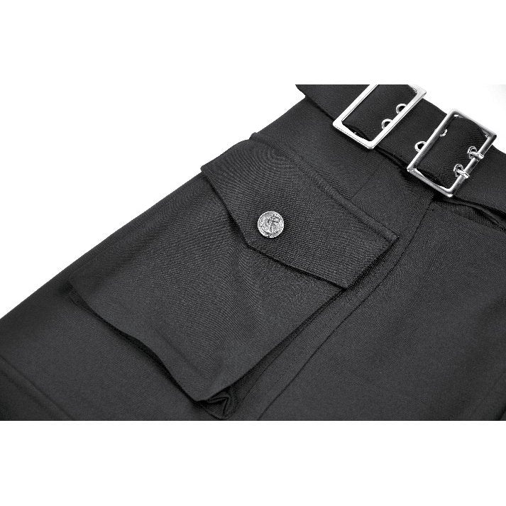 Dark in Love Punk Layered-Pocket Cutout Belted Long Skirt