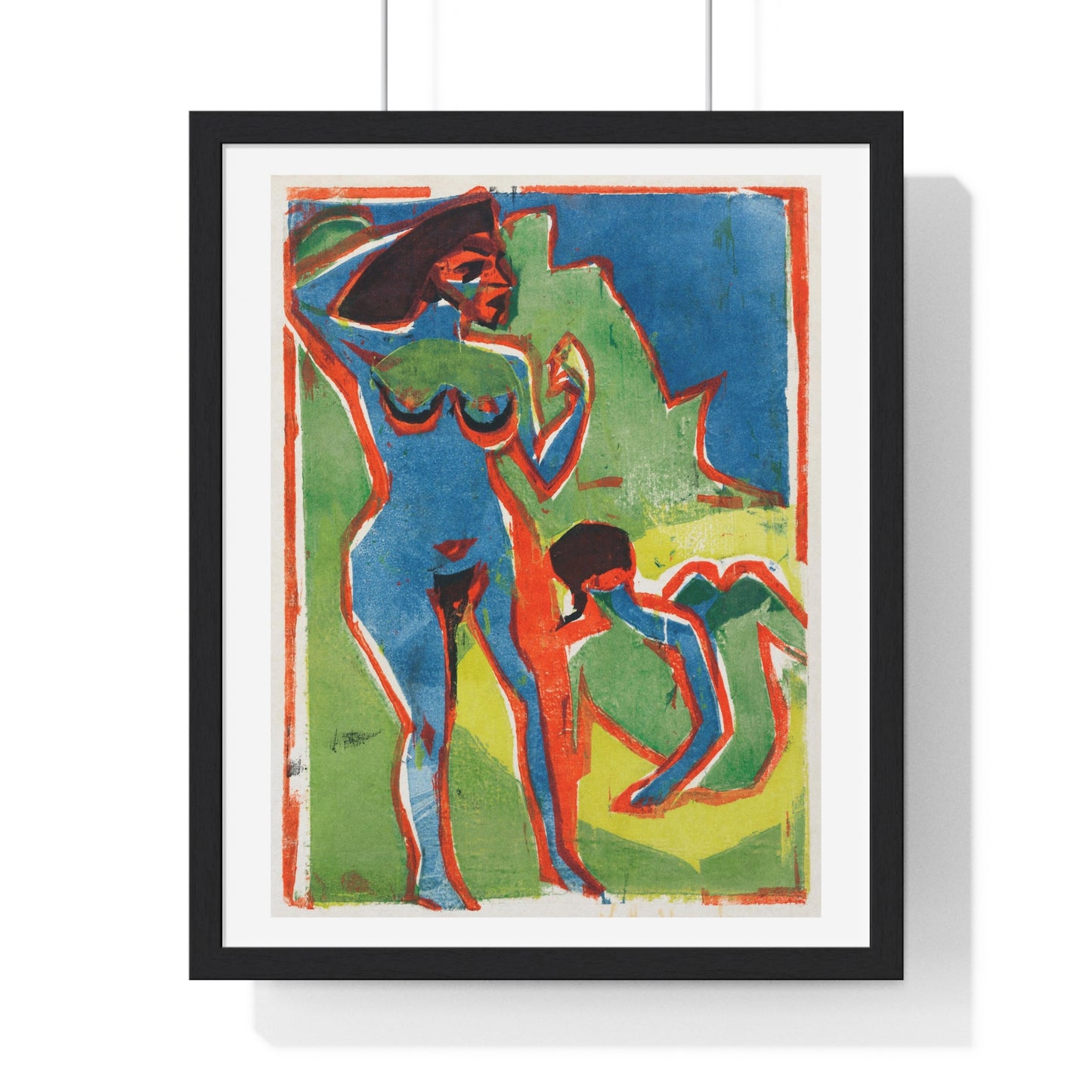 Bathing Women - Moritzburg (1910) by Ernst Ludwig Kirchner from the Original, Framed Art Print