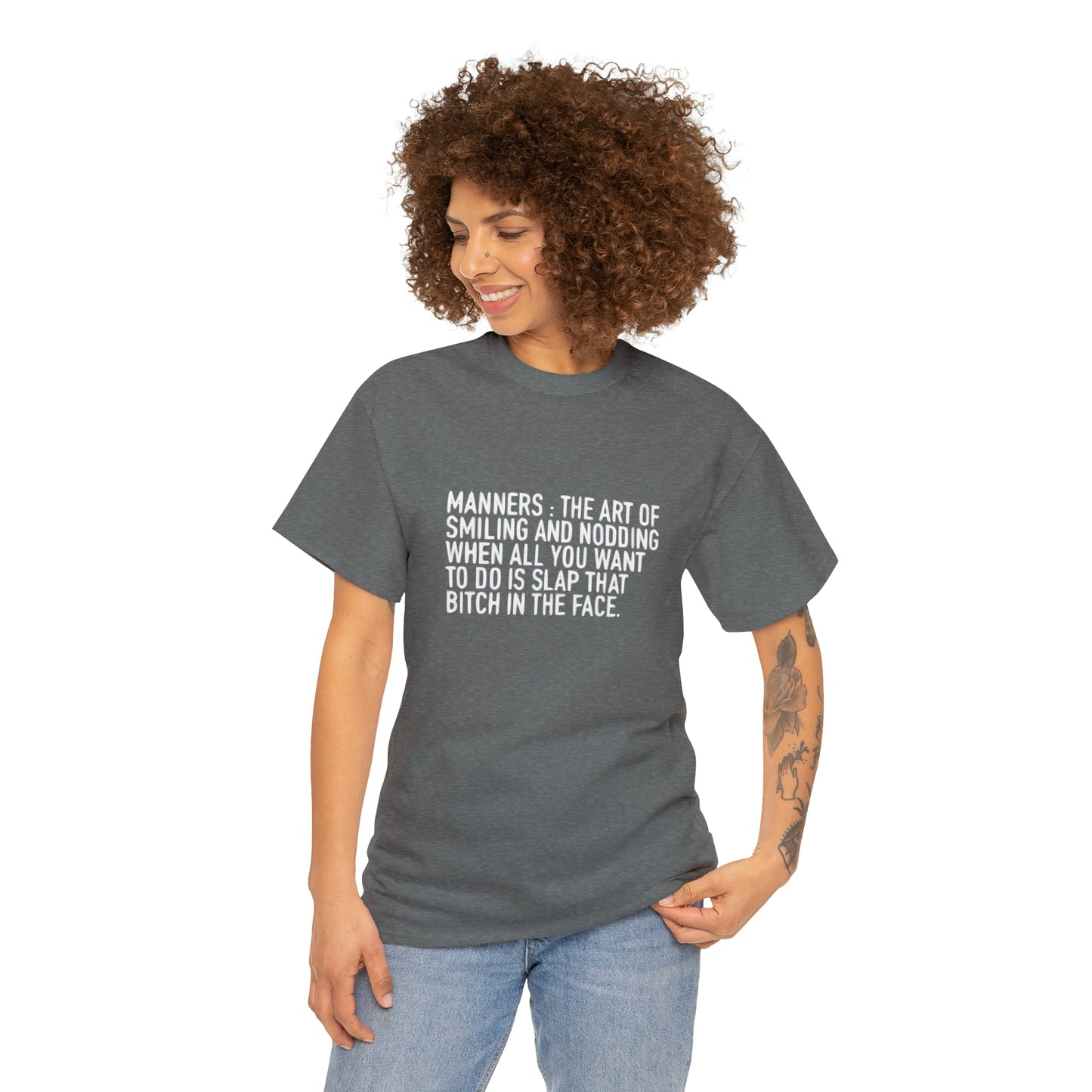 Manners: The Art of Smiling and Nodding, Funny Sarcastic T-Shirt