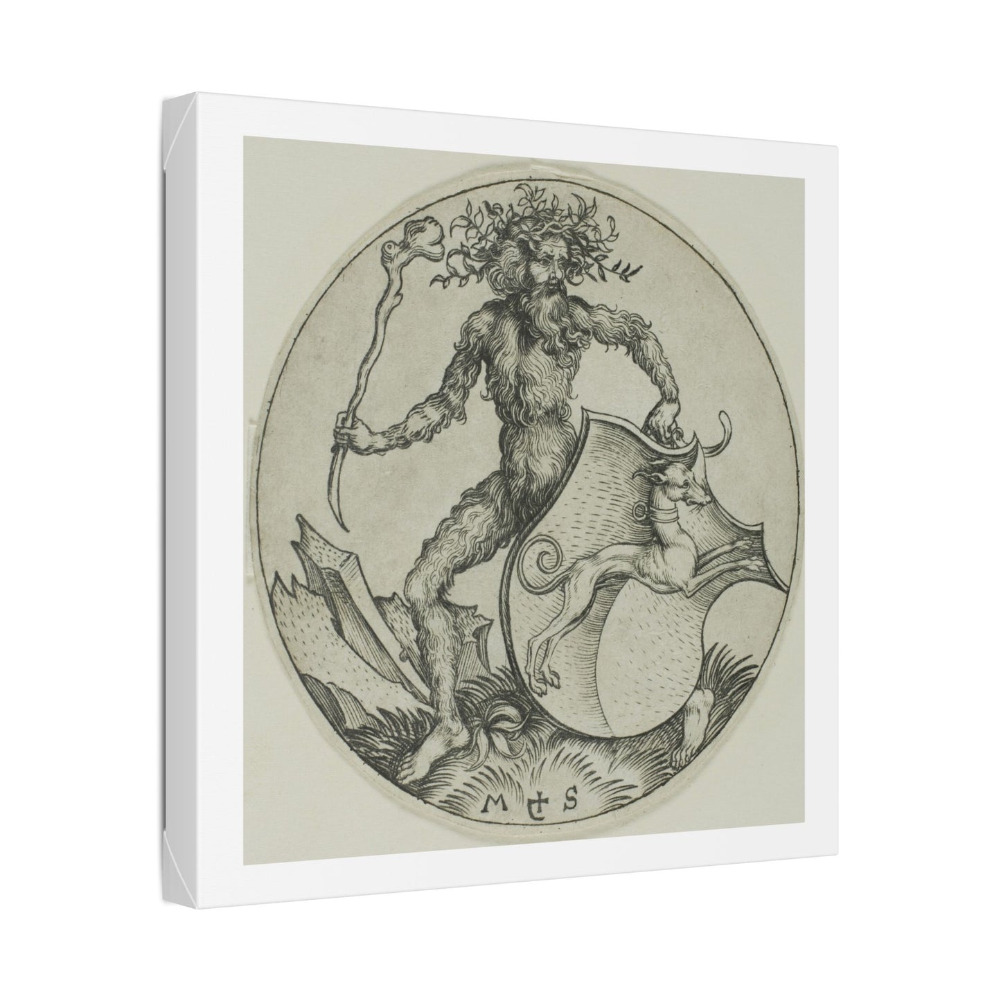 Shield with a Greyhound, Held by a Wild Man (1470–1491) by Martin Schongauer, from the Original, Canvas Print