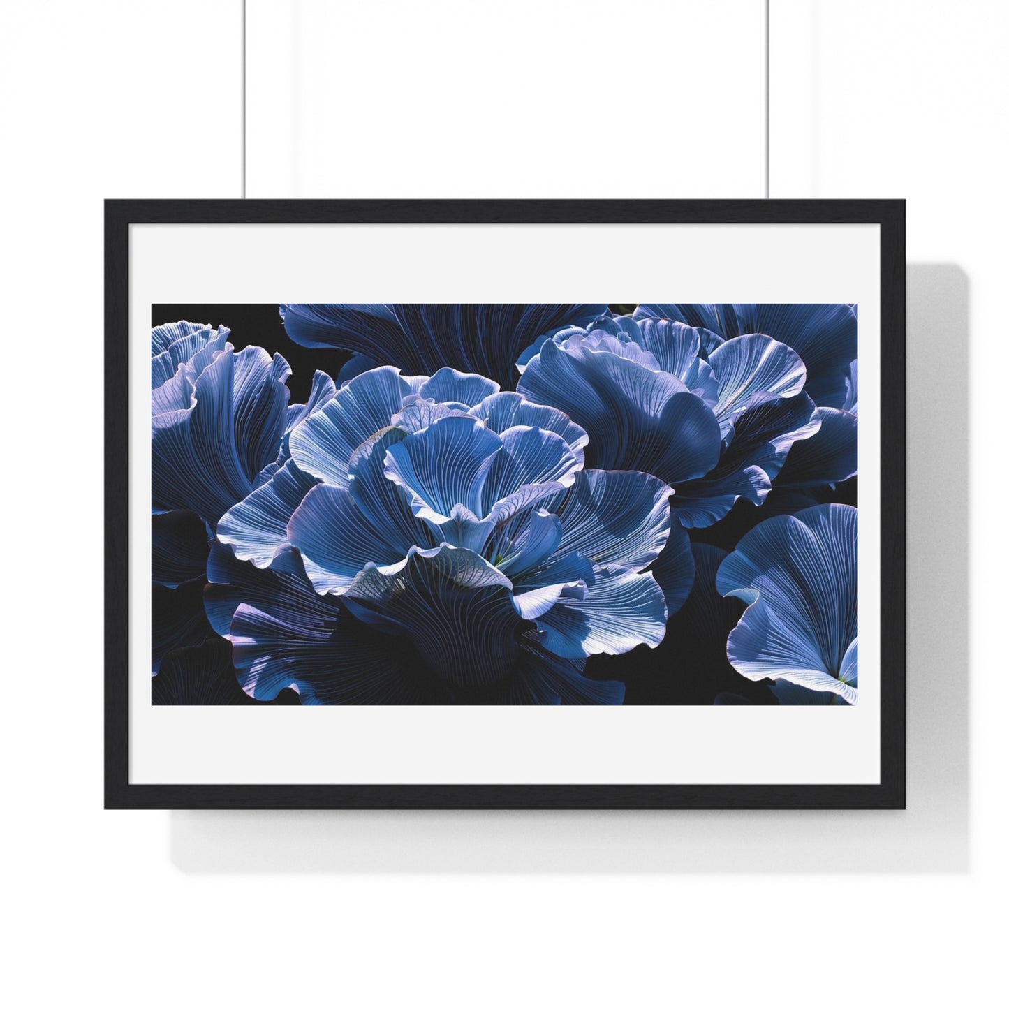 Iris Petals, Blue Vibrant Art 'Designed by AI' Framed Print