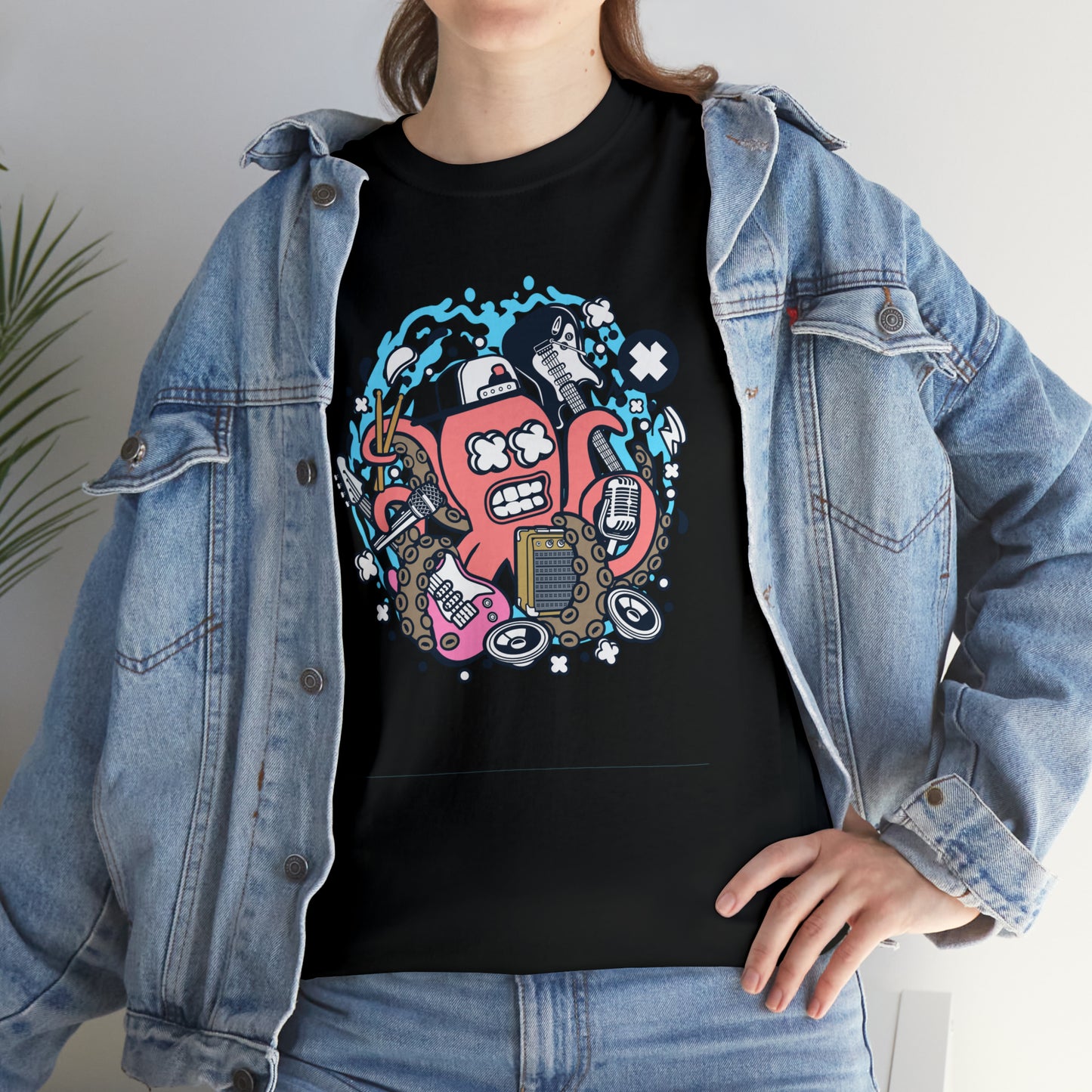 Rock Octopus Musician Cartoon T-Shirt