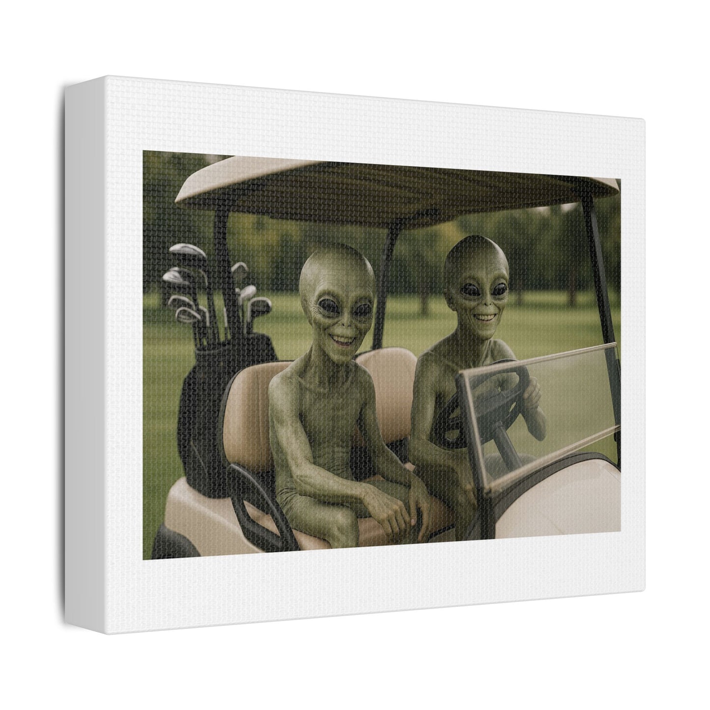 Aliens Playing Golf 'Designed by AI' Art Print on Canvas