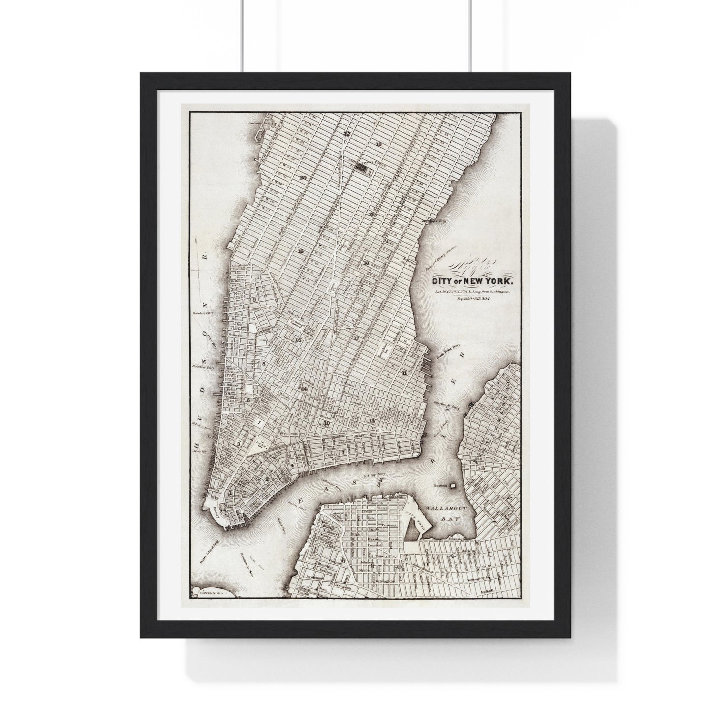 Map of the City of New York (circa 1850) from the Original, Framed Art Print