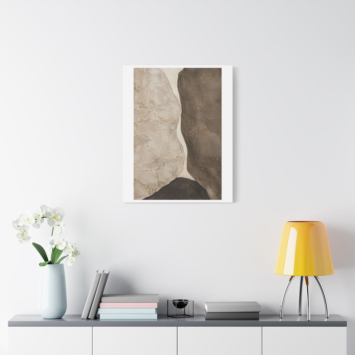 Travertine and Taupe Monoliths, Decor Art Print on Satin Canvas, Stretched