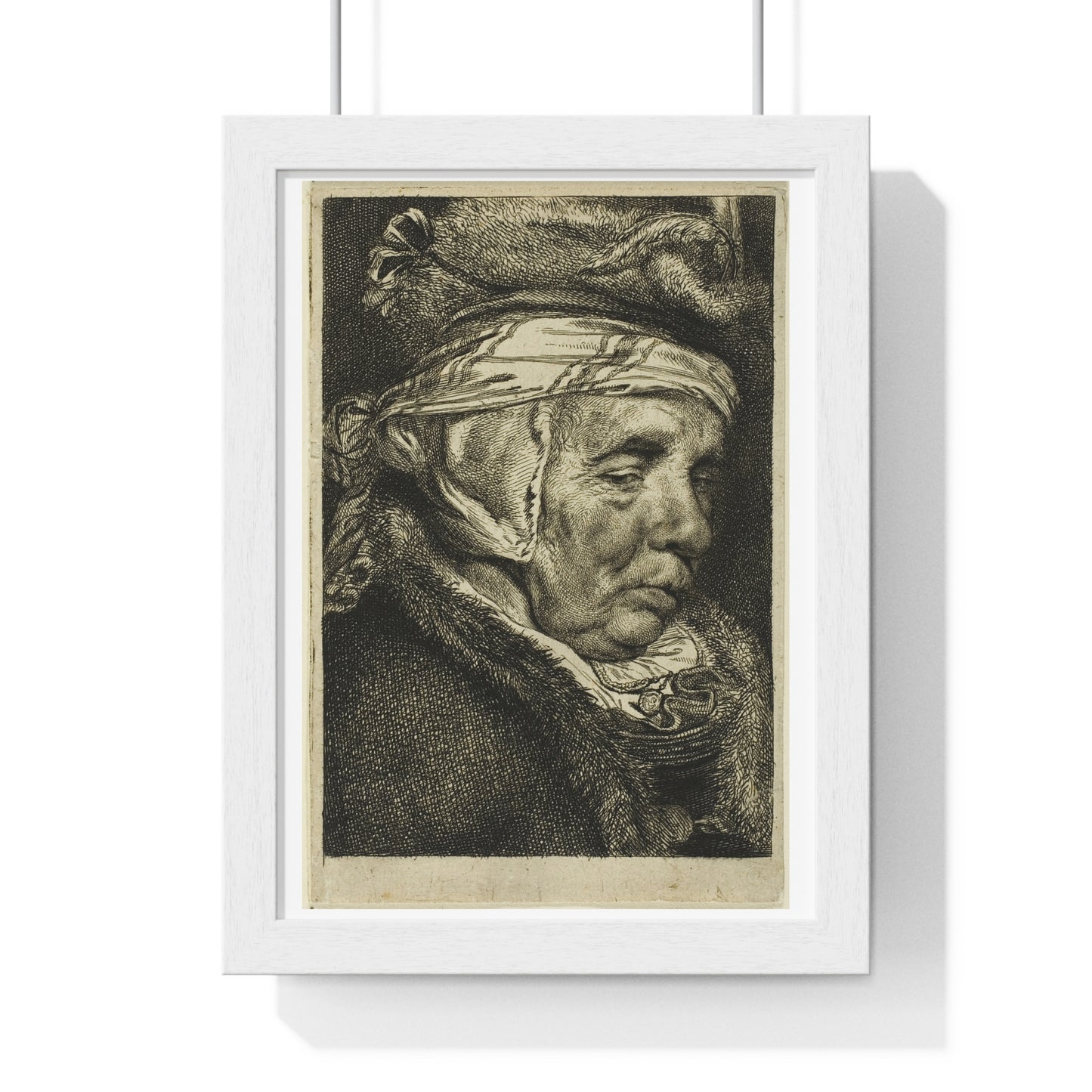 Head of an Old Woman (So-Called Portrait of Visscher's Mother) by Cornelis Visscher, from the Original, Framed Print