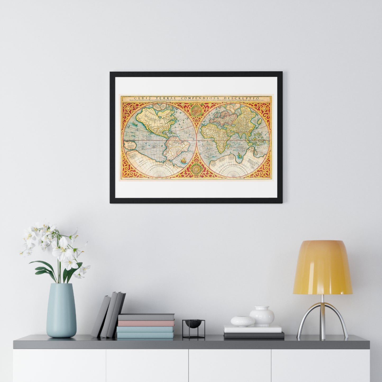 Antique Map 'Orbis Terrae' (1637) by Gerhard Mercator from the Original, Framed Art Print