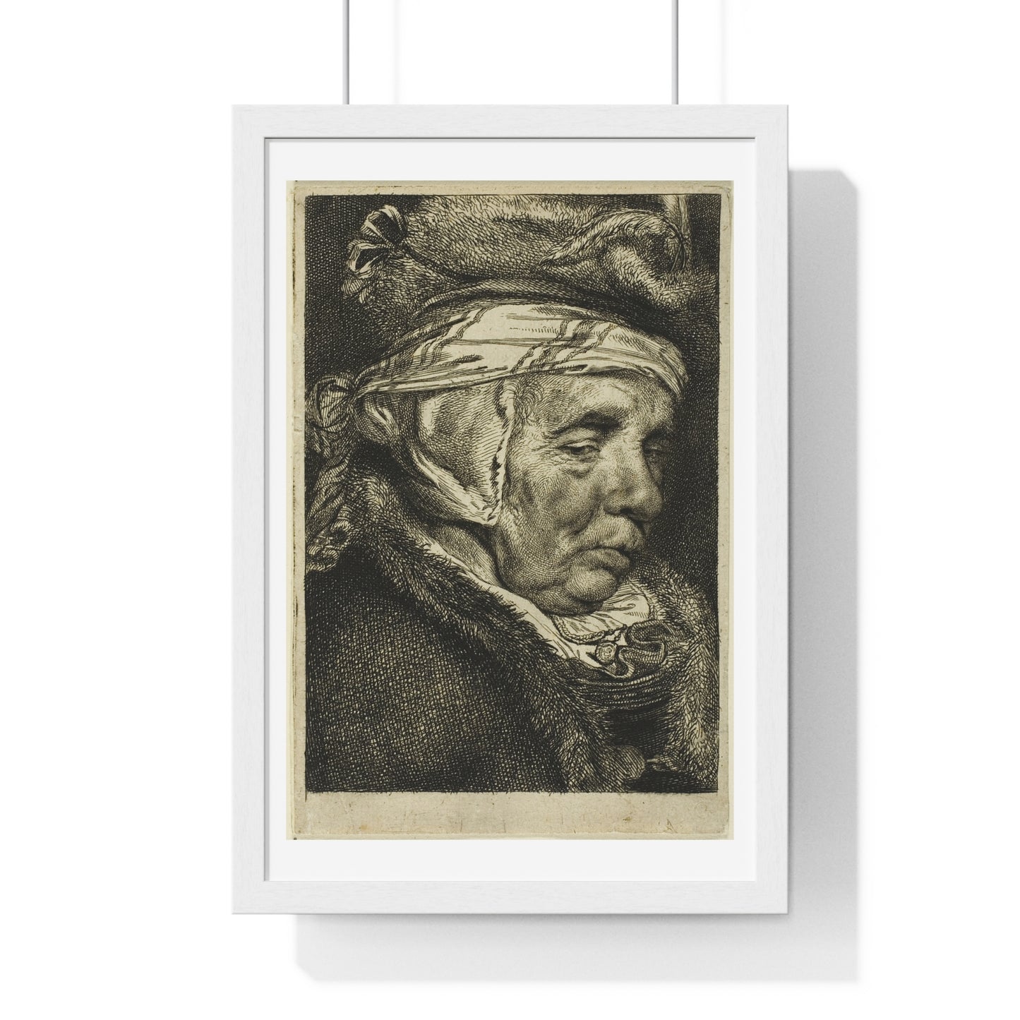 Head of an Old Woman (So-Called Portrait of Visscher's Mother) by Cornelis Visscher, from the Original, Framed Print