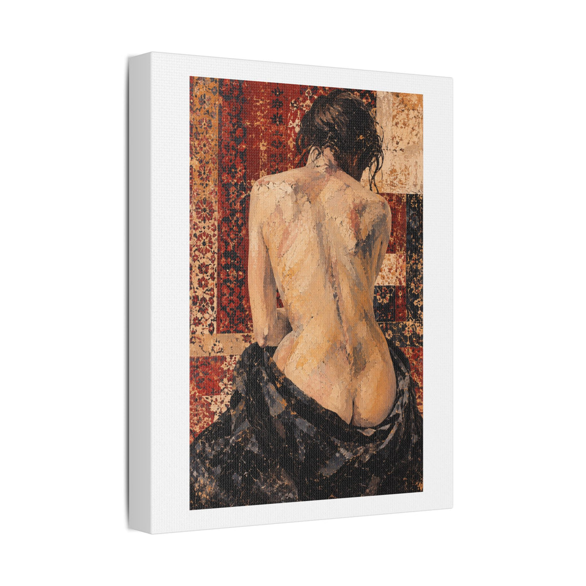 Textured Tapestry Portrait from Behind, Art Print on Satin Canvas, Stretched