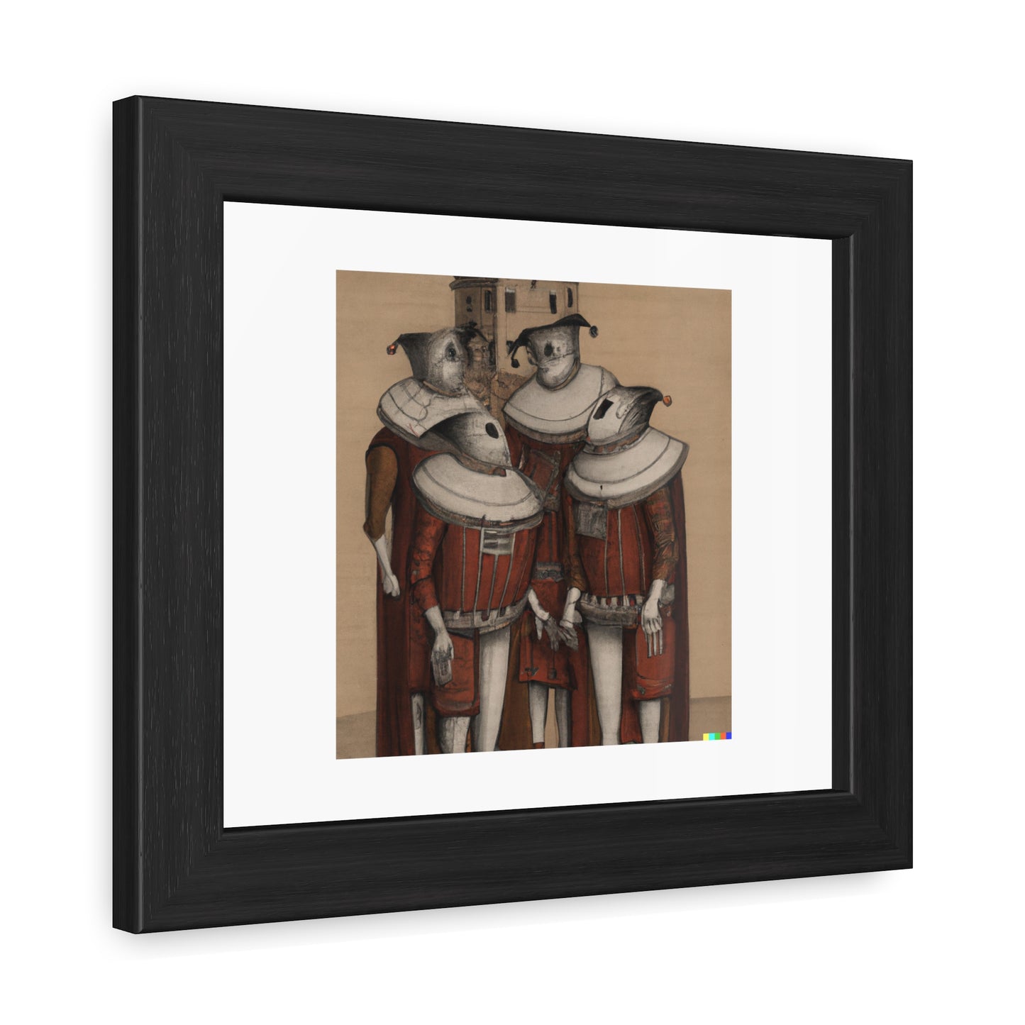 The Ambassadors As Robots In The Style Of Hans Holbein 'Designed by AI' Wooden Framed Print