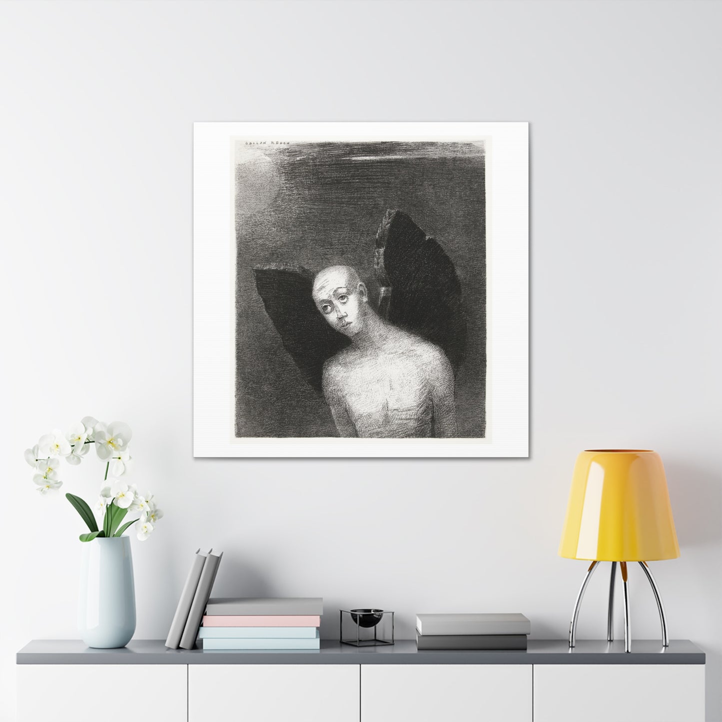 The Fallen Angel Spreads His Black Wings (1886) by Odilon Redon, Canvas Art Print from the Original