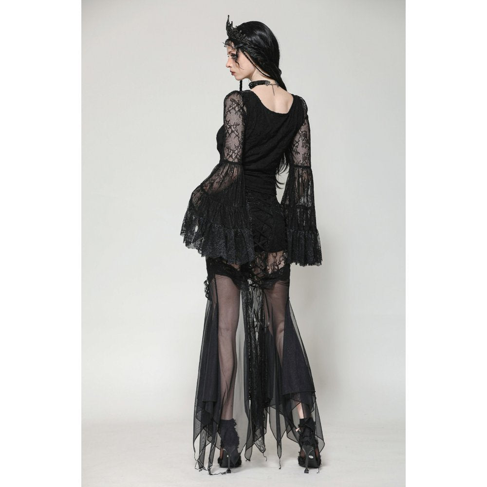 Dark in Love Zuri Gothic Romantic Lace Patchwork Bell-Sleeve Layered Cuff Top