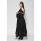 Dark in Love Carys Black Gothic Asymmetrical Lace Off-Shoulder Dress with Rhinestone Detail
