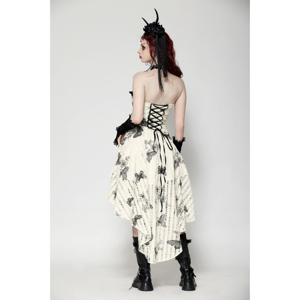 Dark in Love Zosia Punk Gothic Butterfly Embroidered Lace Dress in Beige