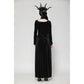 Dark in Love Vera Gothic Velvet High-Slit Maxi Dress with Hollow Neckline, Embroidered Buttons